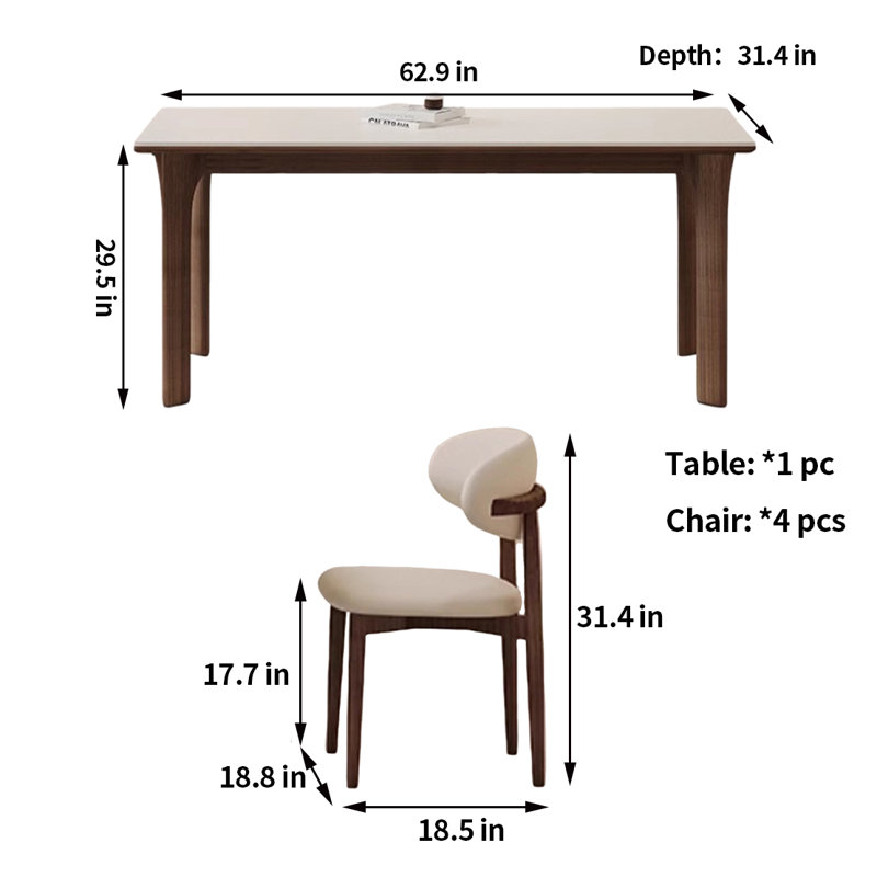 Ensemble de salle à manger rectangulaire simple 31,4 po l, H 29,5 po x L 62,9 po x l 31,4 po