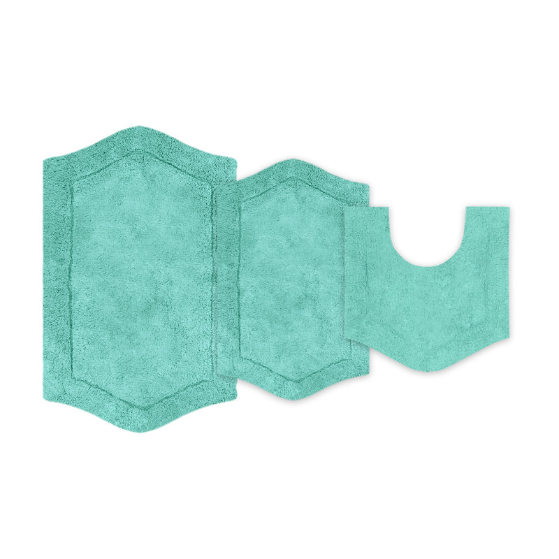Morissette 100% Cotton Bath Rug, Non-Slip, Quicky Dry, Machine Washable, Absorbent - 3 Piece Set, Turquoise