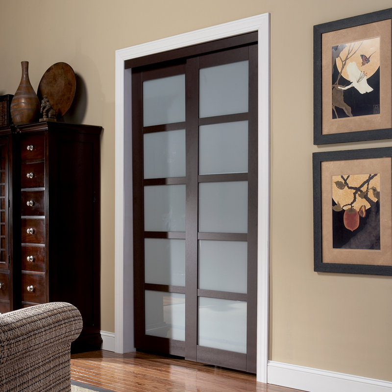 Espresso 48" x 80" Solid Wood Sliding Closet Door with Frosted Glass