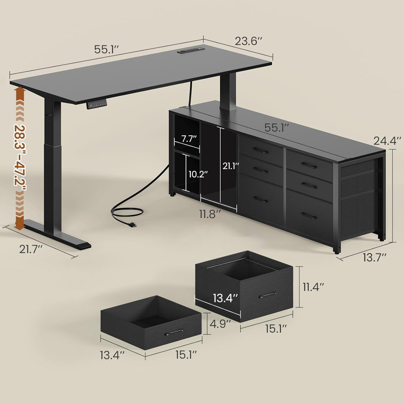 L Shaped Electric Standing Desk, 55" X 55" Height Adjustable Office Executive Desk, Black, Black