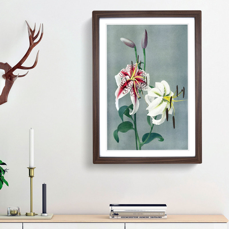 Lily Flowers by Ogawa Kazumasa - Picture Frame Painting Print, 65cm H x 48cm W x 2cm D, Walnut Framed