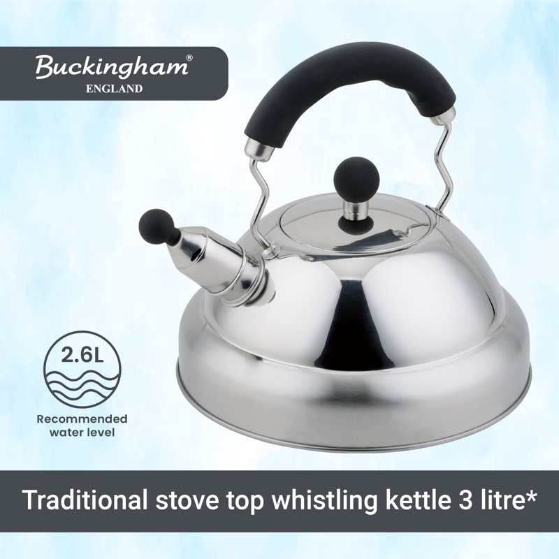 Buckingham Stovetop Whistling Kettle Stainless Steel 3 Litres