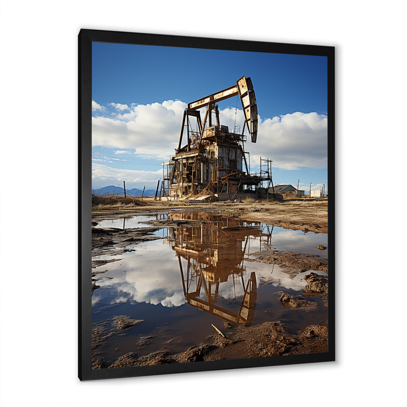 «Oil Drilling Rig Fields Horizon I», reproduction sur toile, Cadre simple noir, H 20 po x l 12 po x P 1 po