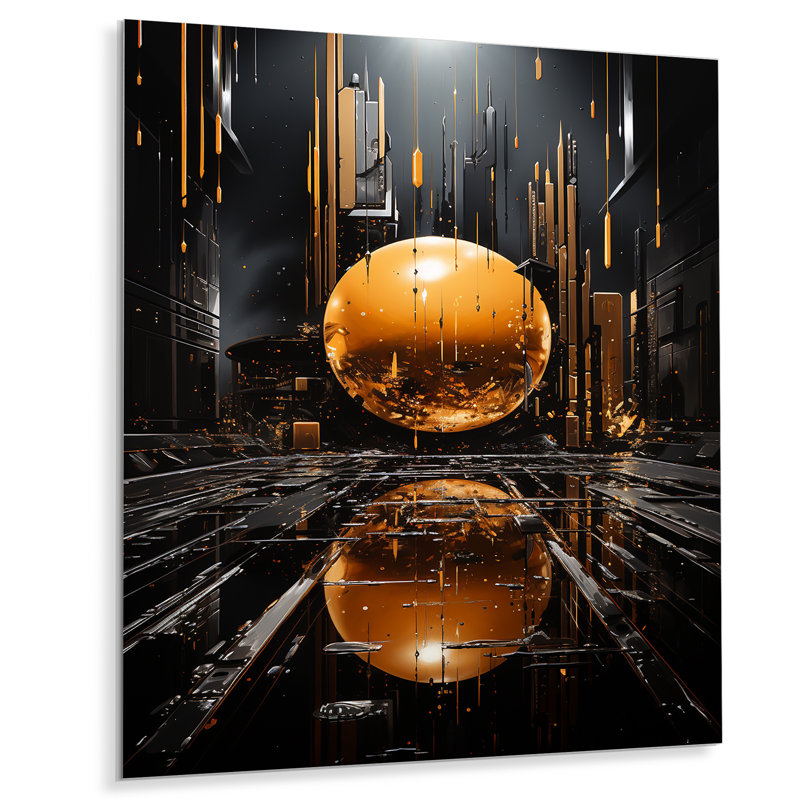 «Black and Gold Spiral Graffiti II», art mural abstrait en métal, H 20 po x l 12 po x P 1 po