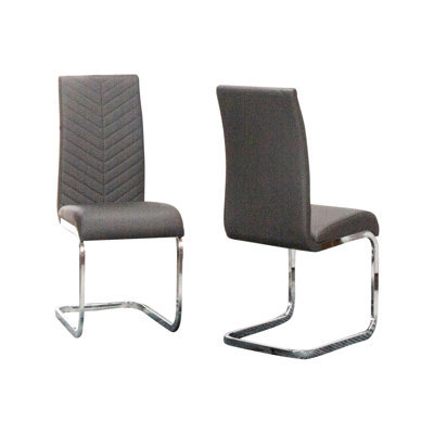 Two Modern Mist White Faux Leather Dining  Side Chairs w Chrome Cantilever Base