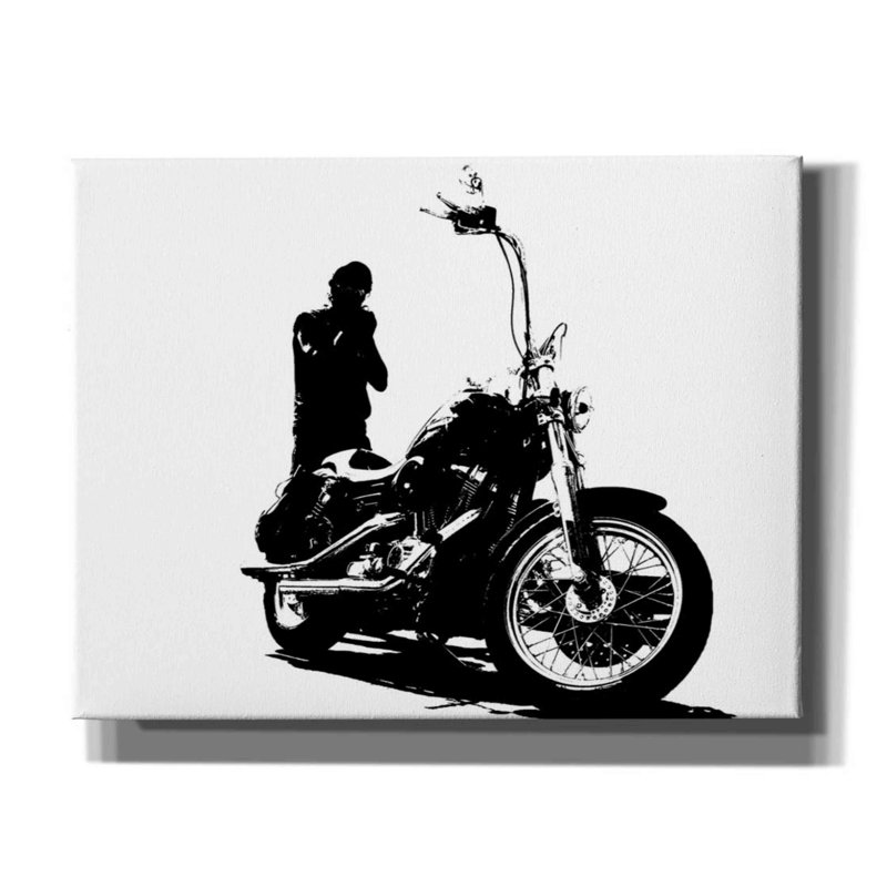 «Harley Davidson And Rider On Canvas» par Clive Branson, reproduction, H 26 po x l 34 po x P 1,5 po