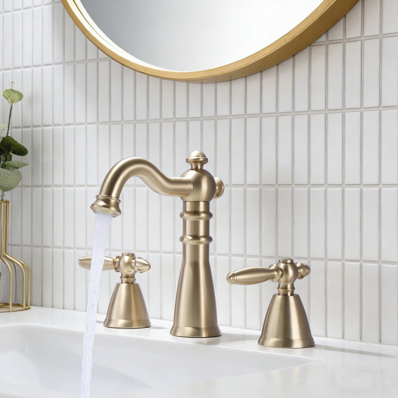 Solid Brass Widespread 3 Holes Bathroom Sink Faucet With Detachable Aerator, Brushed Brass