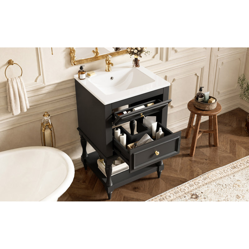 Meuble-lavabo compact (doit inclure le meuble-lavabo et le lavabo), rangement en bois aggloméré de 20 po, salle de bain moderne rétro