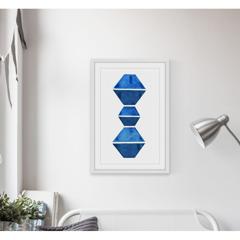 « hexagone trio », reproduction de peinture à l’aquarelle encadrée, H 18 po x l 12 po