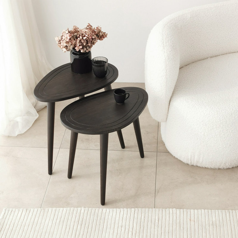 Ensemble de 2 tables gigognes modernes, couleur anthracite, 19,7 x 18,9 x 13,0 pouces et 19,7 x 20,5 x 13,0 pouces | Cadre 100% pin de haute qualité et pieds en bois de hêtre | Élégant et polyvalent pour le salon et le bureau