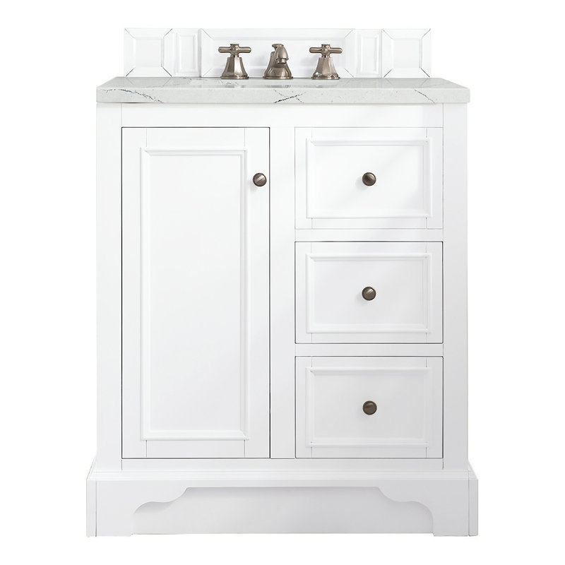 De Soto 31.3'' W Single Vanity, Bright White, Ethereal Noctis Quartz, 8" Widespread
