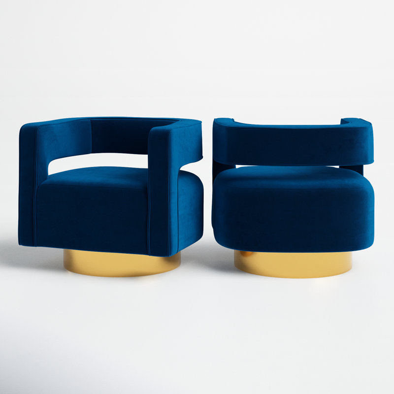 Fauteuil demi-tonneau pivotant en velours Aysha de 74,93 cm de large, Velours bleu marine