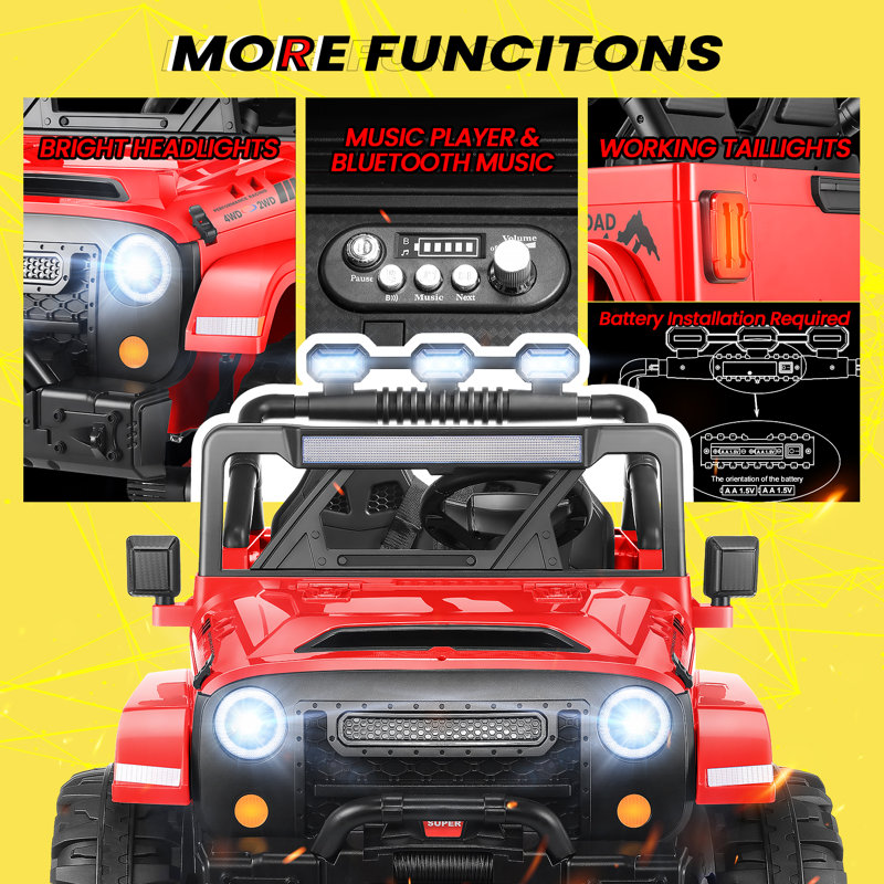 24V 4WD//2WD Ride On Jeep Truck,2 Seater Kids UTV With 4X200w Powerful Engine,Remote Control,Bluetooth,20 Wide Seat,Vehicles for Kids Toddlers