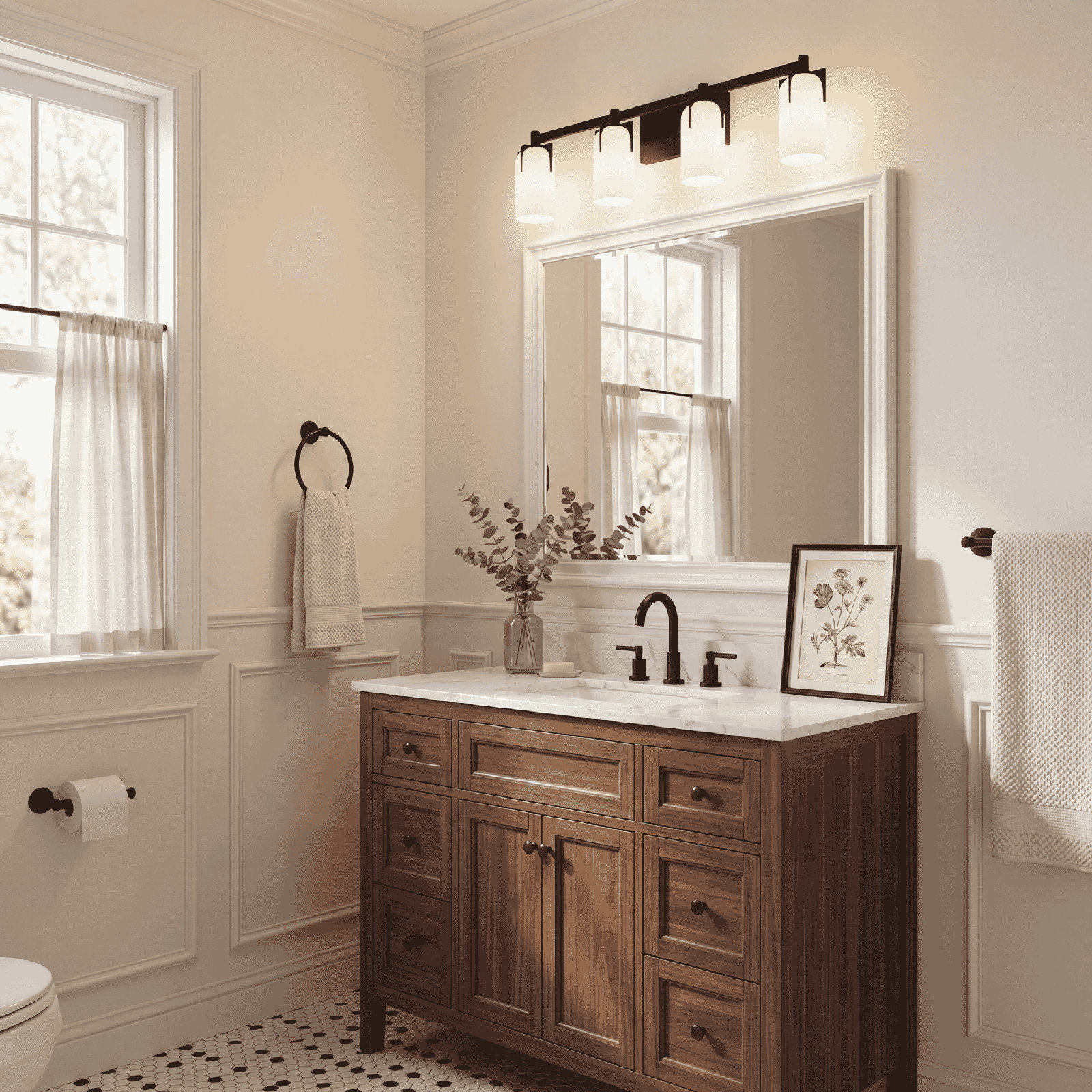 Irela Bath Sconce, Black, 4 Lights, 8.5" H x 32" W x 32" D