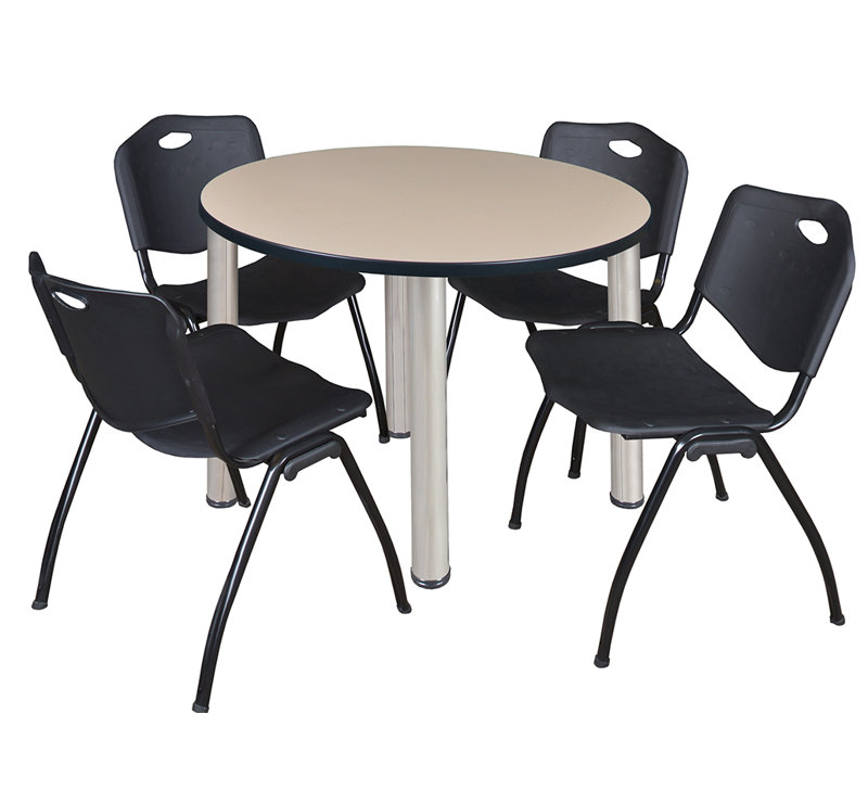 Plateau de table Kee, 4 chaises empilables, 29" H x 42" W x 42" D, Maple/Chrome, Noir