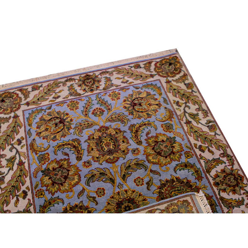Tapis bleu clair et ivoire noué à la main de haute qualité
