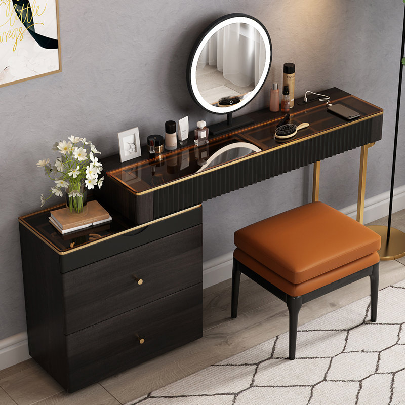 Dressing Table with Mirror, Black/Brown