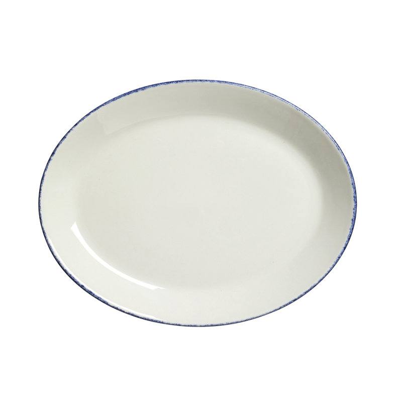 Plater ovale coupé bleu, Blanc / Bleu