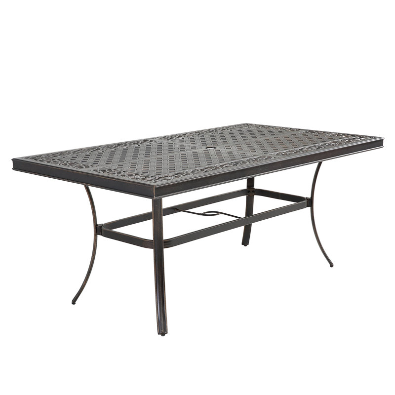  Ensemble repas d'extérieur en fonte d'aluminium 7 pièces avec table carrée et 6 chaises berçantes pivotantes, Beige