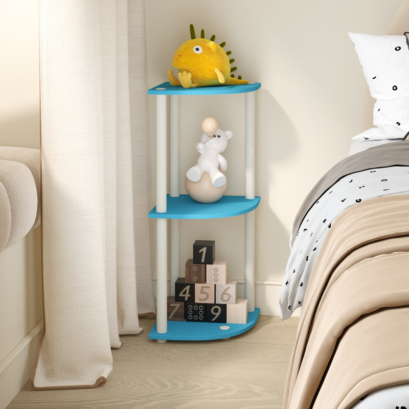 3-Tier 30" Wooden Round Corner Shelf for Living Room, Office, Blue/White