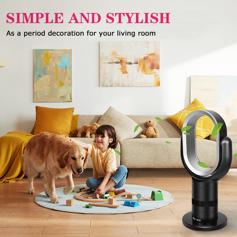 24-Inch Black Bladeless Oscillating Floor Fan with Remote