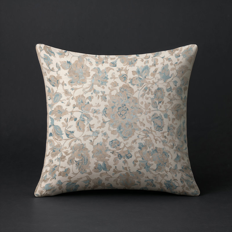 Coussin décoratif intérieur / extérieur gris Modern Modern, Carré 16 po, Floral beige