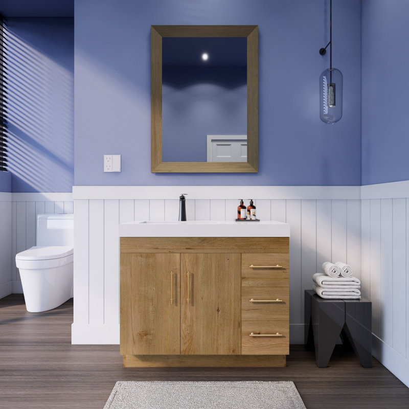 Ensemble de meuble-lavabo simple 42 po Loukman Spring, Chêne et teck