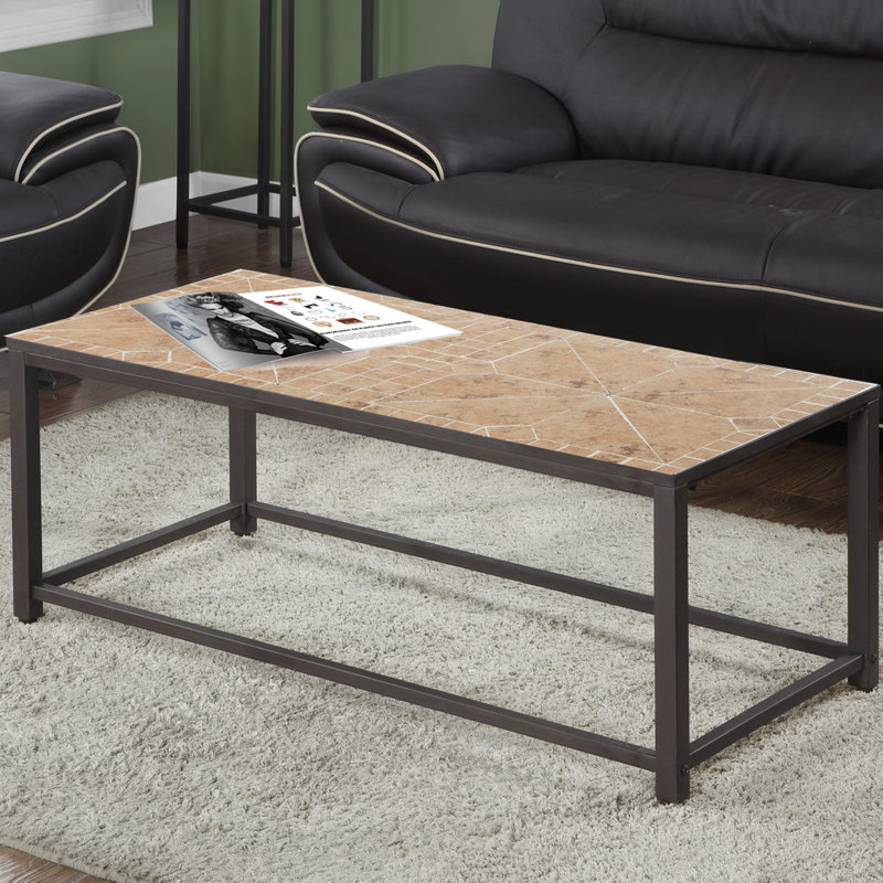 Coffee Table, Accent, Cocktail, Rectangular, Living Room, 42" L, Metal, Tile, Terracotta / Brown