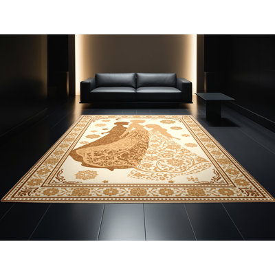 Tapis damassé classique beige lavable à la machine Elida Zorya