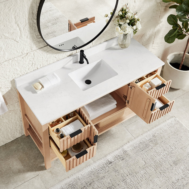 Meuble-lavabo simple 60 po Chapdelaine, Chêne naturel vieilli / noir mat