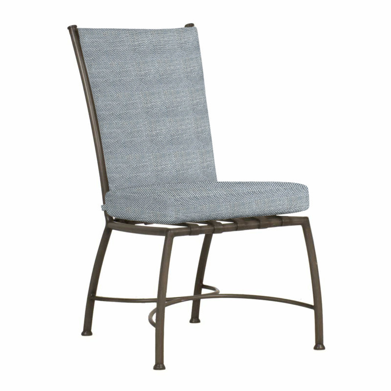 Majorca Patio Dining Side Chair with Cushions, Rollo Chambray, No Welt