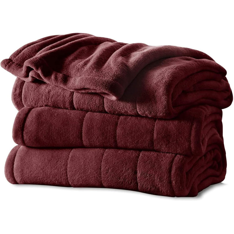 Sunbeam Queen Size Electric Heated Microplush Blanket In Garnet With Dual Digital Display Controllers – Ultra-soft, Machine Washable, 10 Heat Settings