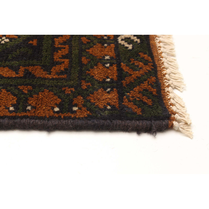Tapis brun en laine noué à la main de conception unique 2 pi 8 po x 15 pi 11 po Kargahi