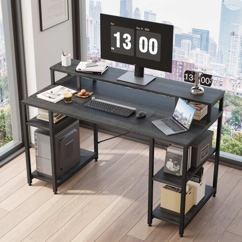 Kinslee 55inch Computer Desk with Monitor Stand, Charcoal