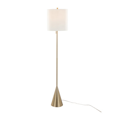 Cone 64'' Contemporary Gold Metal Floor Lamp with White Linen Drum Shade - Modern Standing Lamp for Living Room & Bedroom