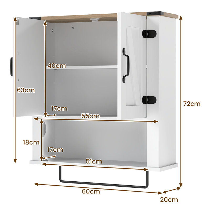 Bathroom White Wall Cabinet Farmhouse Medicine Cabinet with Towel Bar