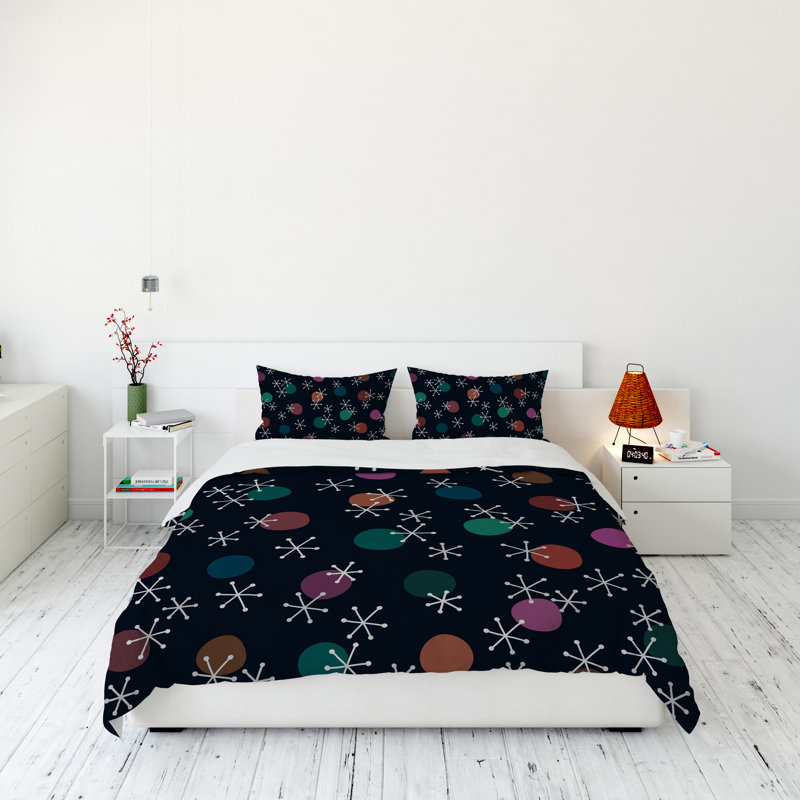Modern & Contemporary Polyester Duvet Cover, Twin Duvet Cover + 1 Queen Sham, Black
