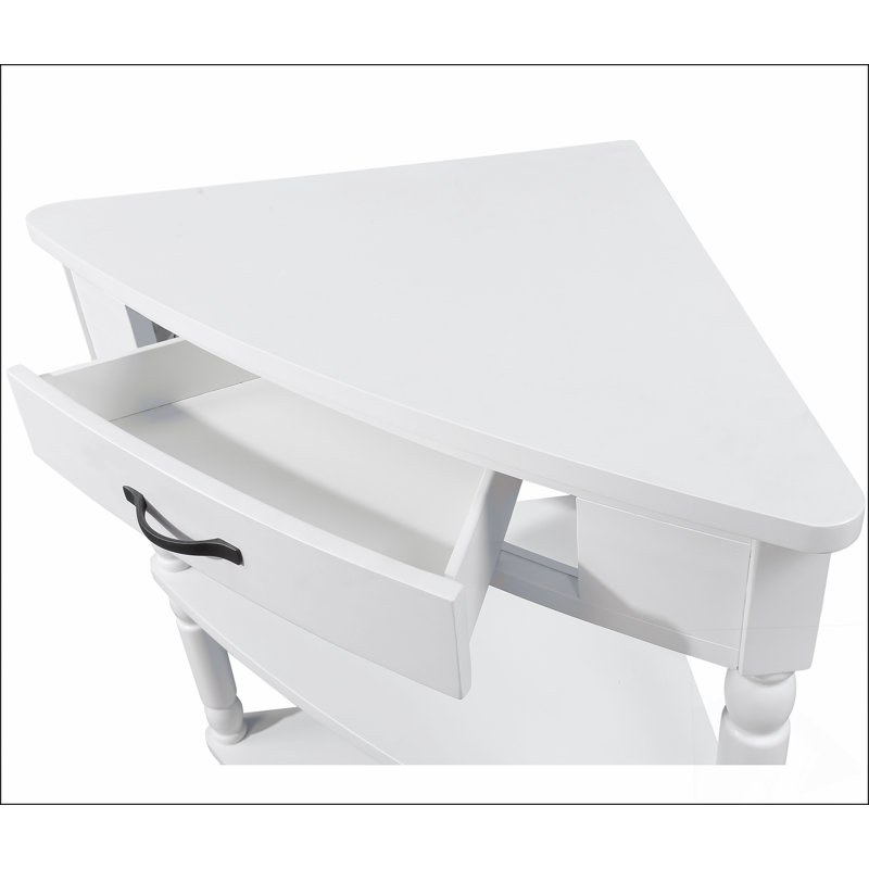 33.8'' Small Triangle Corner Table, Wood Corner Side Table for Small Spaces/ Living Room, 3 Tier End Corner Table with Solid Wood Legs