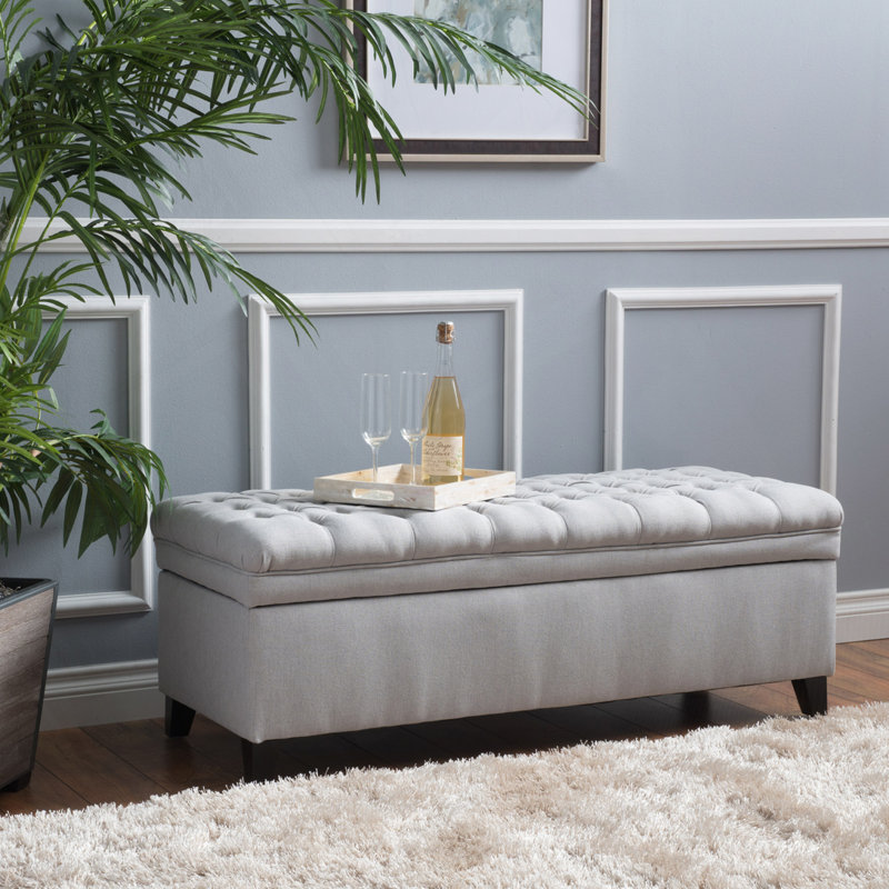 Banc rembourré avec espace de rangement, Gris clair