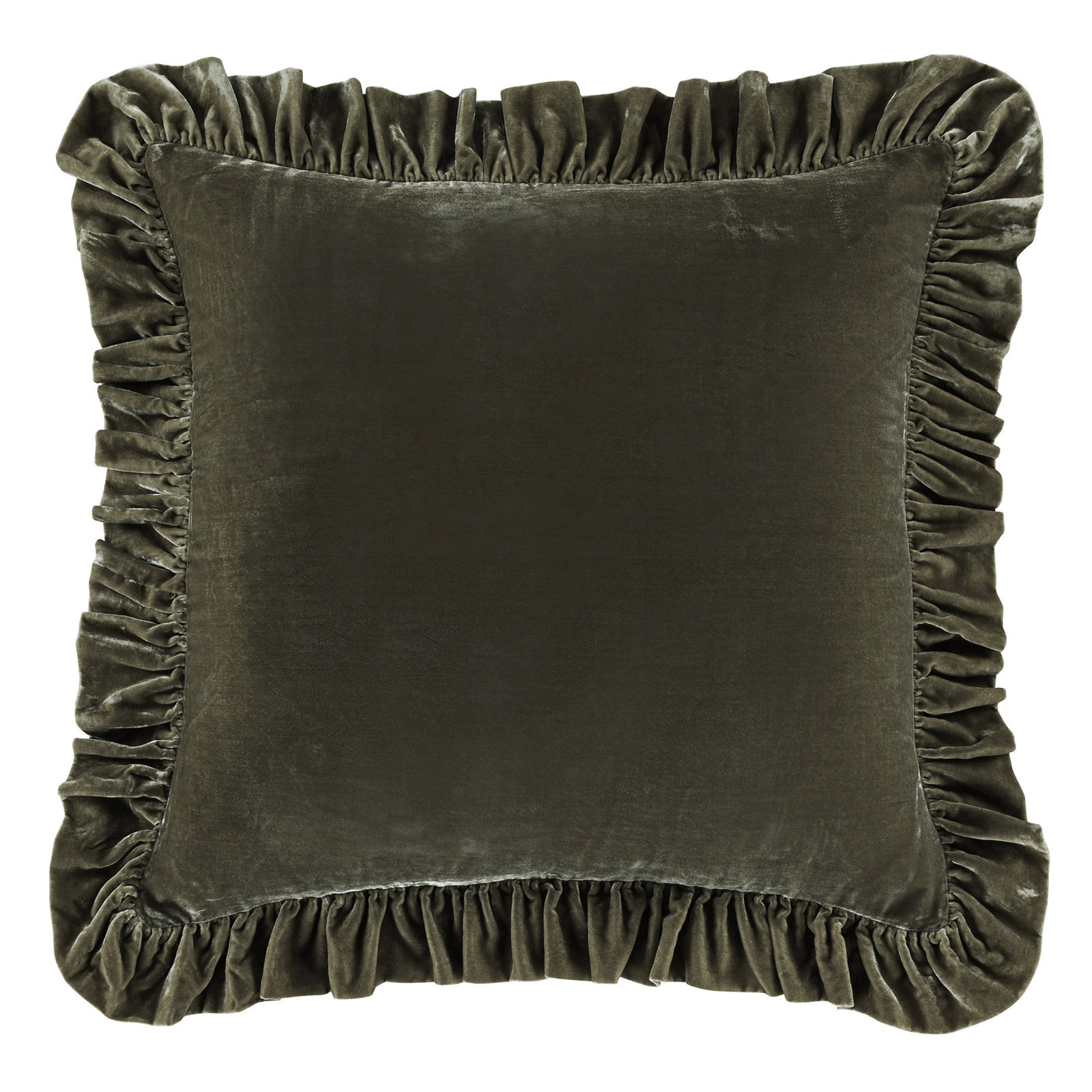 Stella Faux Silk Velvet Classic Chic Modern Rustic Ruffled Euro Sham, Fern Green
