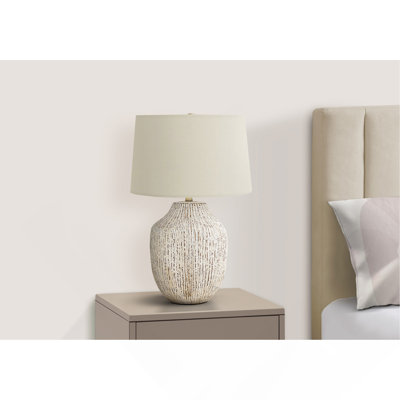 Lighting, H 26 po, lampe de table, céramique crème, abat-jour ivoire / crème, transitionnel