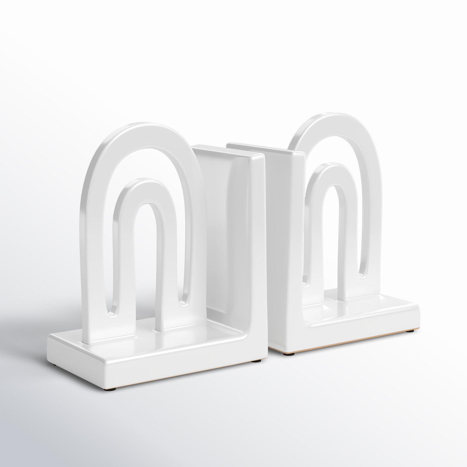 Arched Ceramic Decorative Bookends, White