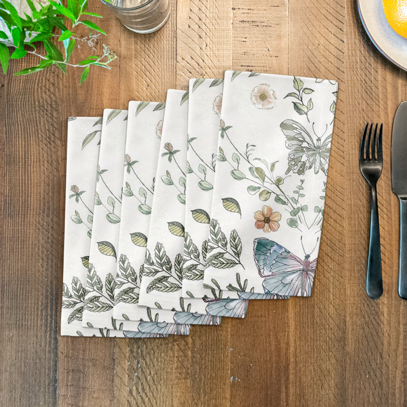 Amke Cotton Twill Floral Rectangle Napkin, White