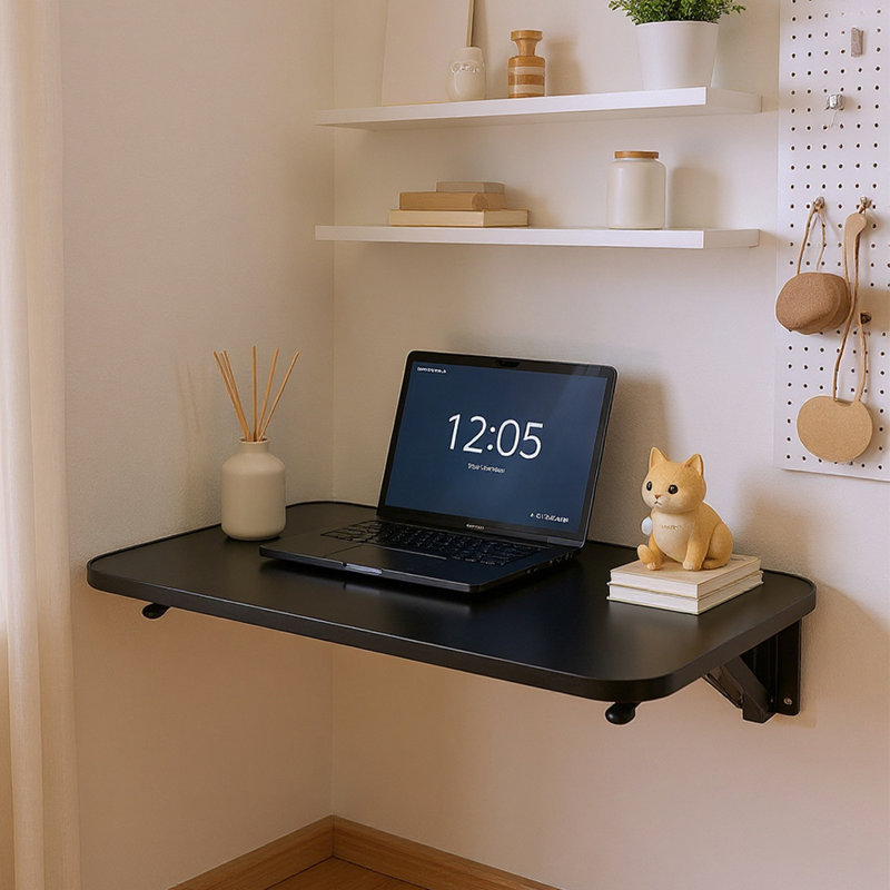 Metal Base Floating Desk, 3cm H x 52cm W x 24cm D, Black
