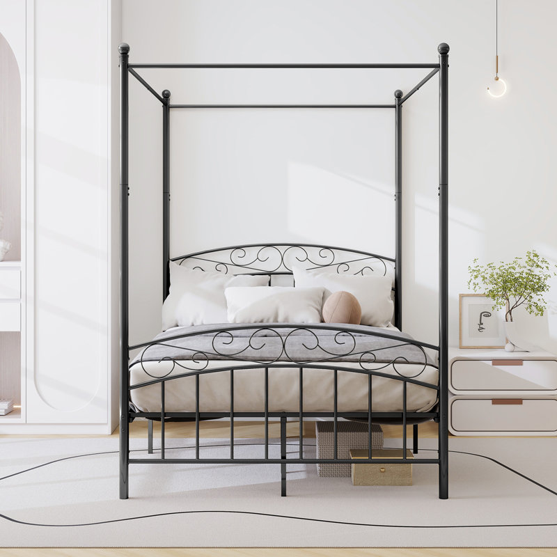 Metal Canopy Bed, Black, Full / Double