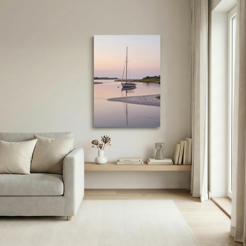 Ensemble de 1 tableau sur toile représentant un coucher de soleil sur un voilier, 24"H x 16"W, Toile tendue