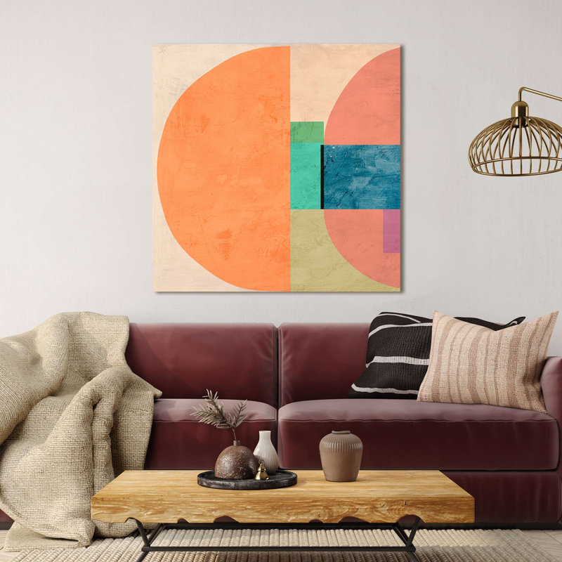 Abstract And Geometric Painting: Smiling - Wrapped Canvas Print, 40cm H x 40cm W