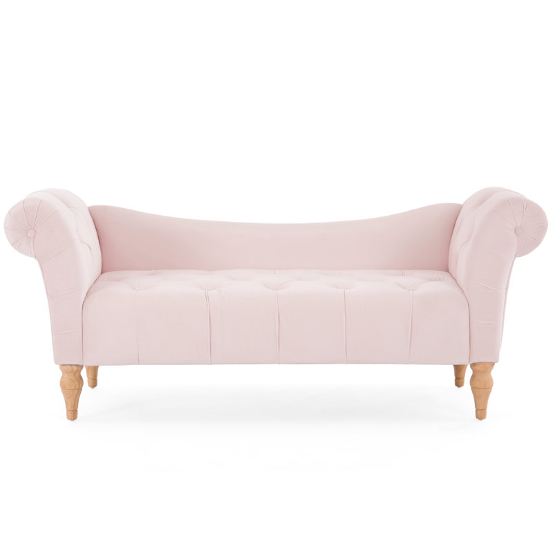 60.75'' Wide Vintage-Inspired Upholstered Bench With Rolled Arms And Tufting, Pink