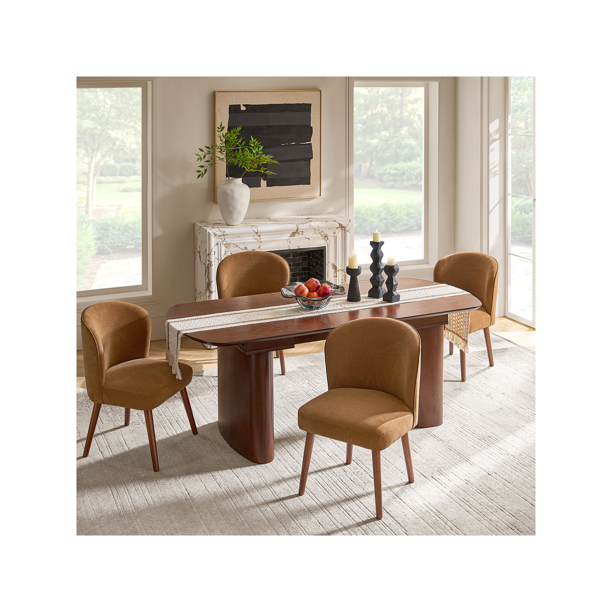 Palmdale Mid-Century Modern Upholstered Dining Chair Set, Caramel, 4