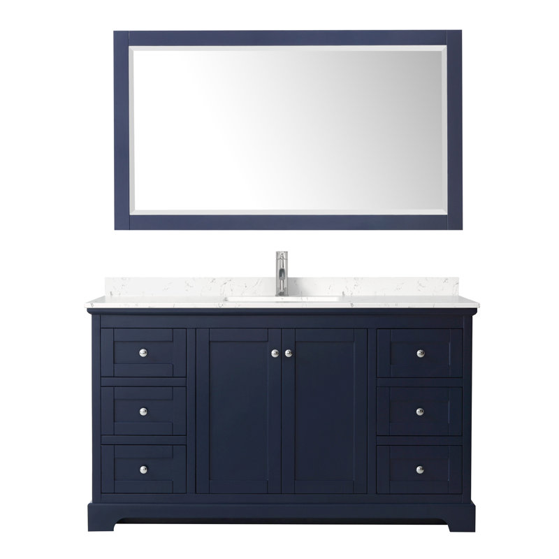 Avery 48'' Single Bathroom Vanity with Marble Top, Dark Blue, Carrara Cultured Marble, Matte Black